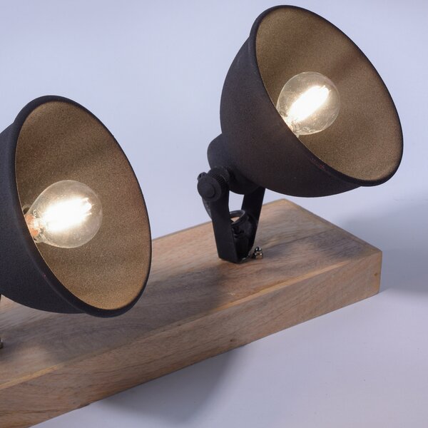 JUST LIGHT. GmbH Samia plafonieră, 2 becuri, lemn de mango, negru, reglabil, Lemn, Camera de zi / sufragerie, Lemn, Design industrial, Plafon semicircular cu spațiere