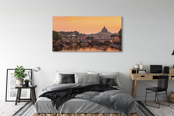 Tablouri canvas râu Roma Sunset poduri clădiri