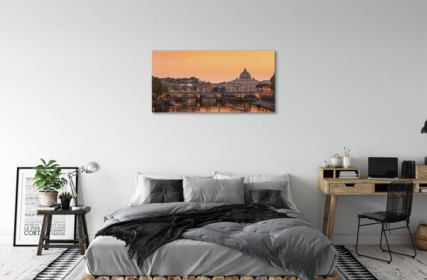 Tablouri canvas râu Roma Sunset poduri clădiri