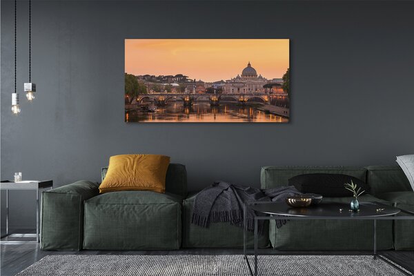 Tablouri canvas râu Roma Sunset poduri clădiri