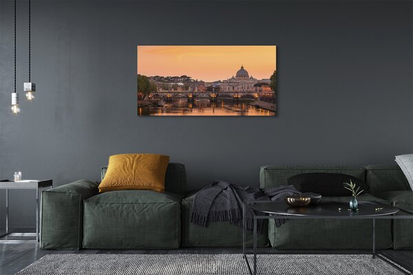 Tablouri canvas râu Roma Sunset poduri clădiri
