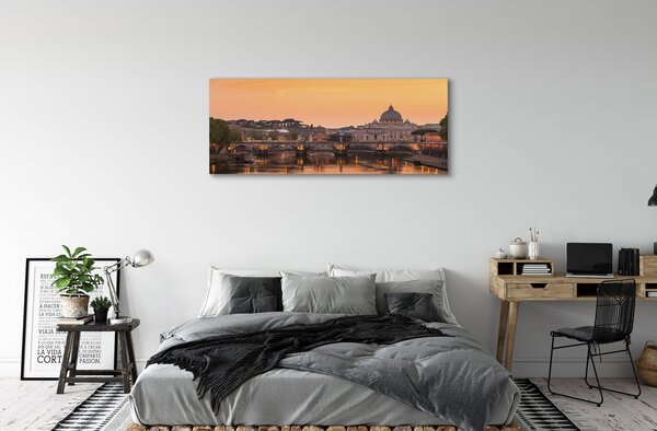 Tablouri canvas râu Roma Sunset poduri clădiri