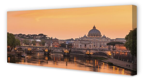 Tablouri canvas râu Roma Sunset poduri clădiri