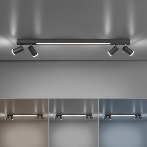 PURE Plafonieră LED Lines, 120 cm, antracit, telecomandă, reglabil, Negru, Camera de zi / sufragerie, Metal, Modern
