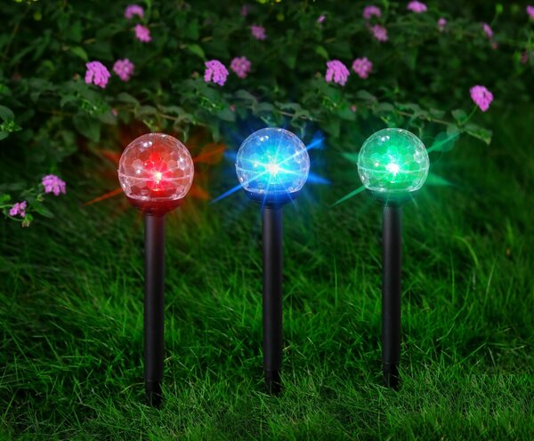 Set 3 Lampi Solare Glob Prismatic LED RGB