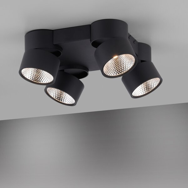 PURE Nola plafonieră LED 4 becuri negru, reglabil, Negru, Camera de zi / sufragerie, Metal, Modern, Plafon unghiular direct