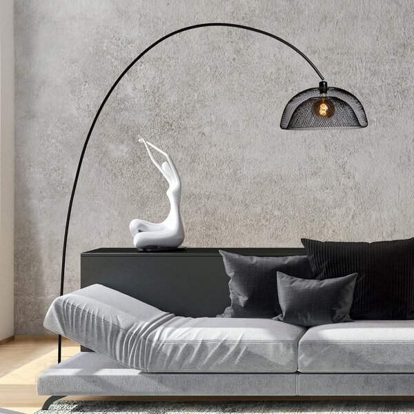 Lucide Lampă de podea Mesh, negru, lampă arc, Negru, Camera de zi / sufragerie, Metal, Modern