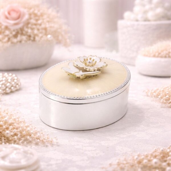 Cutie Bijuterii Ovală 9x7 cm cu Floare și Strasuri AZAY – Casetă Bijuterii Elegantă, Cutie Inel, Cadou Femei Premium cu Ambalaj