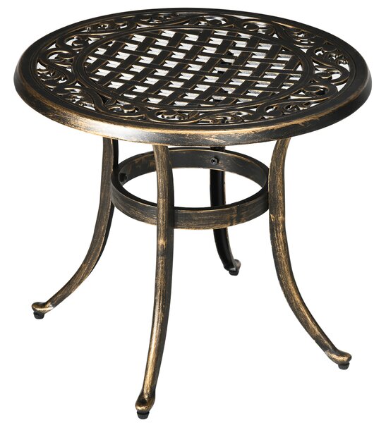 Outsunny Măsuță laterală grădină, masă de grădină rezistentă la intemperii cu cadru din aluminiu turnat, rotundă 60kg Ø60x52,5H cm | Aosom Romania
