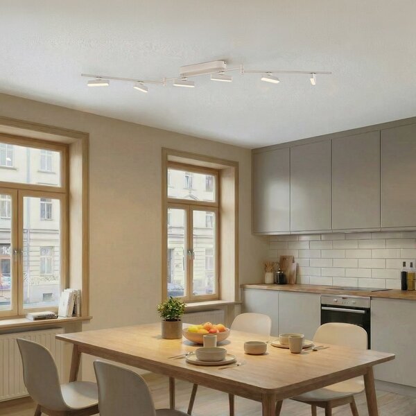 Lindby LED spot Eldrin, alb, 6 becuri, bandă de lumină, reglabil, Alb, Camera de zi / sufragerie, Metal, Modern