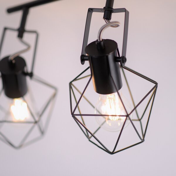 JUST LIGHT. GmbH Plafonieră Jaro reglabilă negru/lemn cu 4 lumini, reglabil, Negru, Camera de zi / sufragerie, Metal, Modern, Plafon cu flacără multiplă