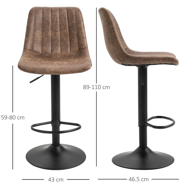 HOMCOM Set de 2 Scaune de Bar Căptușite, Rotative cu Suport pentru Picioare, 43x46,5x91-103 cm, Maro | Aosom Romania