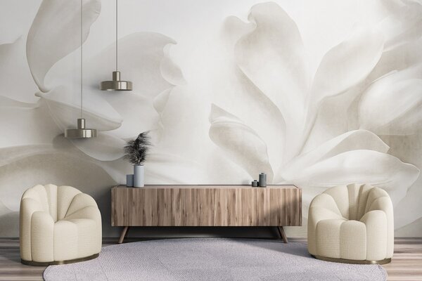 Tapet Flori de magnolie albe, cu textură și petale delicate, pe un fundal deschis, estompat, Fototapet 3D, Fototapet 3D Flori, w09771 : Uwalls.ro