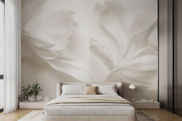 Tapet Flori de magnolie albe, cu textură și petale delicate, pe un fundal deschis, estompat, Fototapet 3D, Fototapet 3D Flori, w09771 : Uwalls.ro