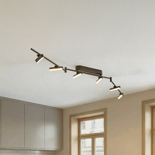 Lindby LED spot Eldrin, negru, 6 becuri, bandă de lumină, reglabil, Negru, Camera de zi / sufragerie, Metal, Modern