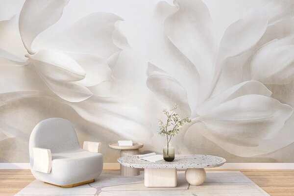 Tapet Flori de magnolie albe, cu textură și petale delicate, pe un fundal deschis, estompat, Fototapet 3D, Fototapet 3D Flori, w09771 : Uwalls.ro