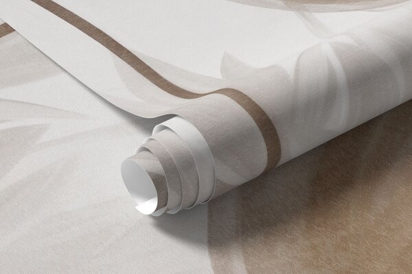 Tapet Flori mari, translucide, în nuanțe de sepia, cu petale delicate, frunze pufoase și flori mai mici, Imagini de fundal unice, w09900 : Uwalls.ro