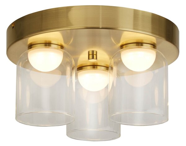 Searchlight Plafonieră LED Highball, culoare alamă, IP44, sticlă, reglabil, Auriu / Alamă, Baie, Metal