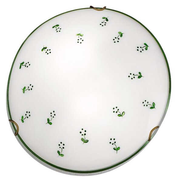 Austrolux Kolarz plafonieră Nonna, Ø 30 cm, floare verde împrăștiată, sticlă, reglabil, Alb, Camera de zi / sufragerie, Sticlă, Casă de țară / Rustic