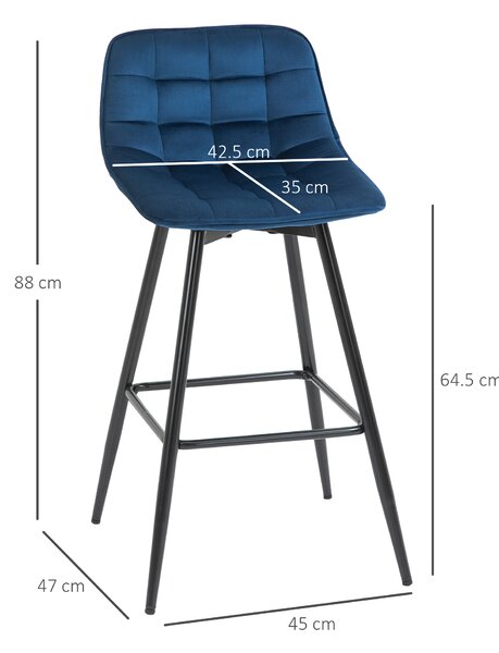 HOMCOM Set 2 Scaune Înalte în Stil Nordic cu Spătar și Suport pentru Picioare, 45x47x88 cm, Albastru | Aosom Romania
