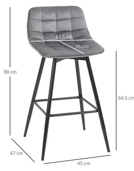 HOMCOM Set 2 Scaune Înalte în Stil Nordic cu Spătar și Suport pentru Picioare, 45x47x88 cm, Gri | Aosom Romania