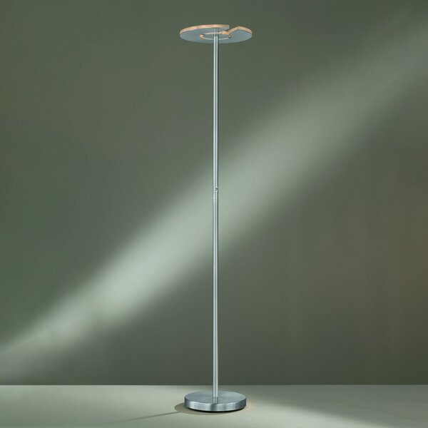 FISCHER & HONSEL Lampadar LED Dent, nichel mat/cromo, 180 cm, CCT, 1 bec., reglabil, Gri, Camera de zi / sufragerie, Metal, Modern, Umbrelă în picioare