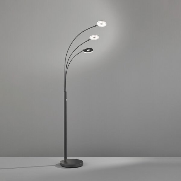 FISCHER & HONSEL Lampadar LED Dent, negru, 185 cm, metal, CCT, 3 becuri., reglabil, Negru, Camera de zi / sufragerie, Metal, Modern, Umbrelă în picioare