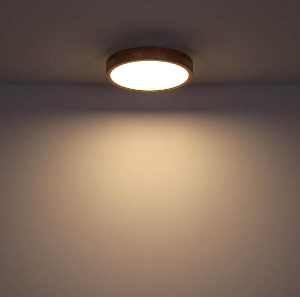 Globo Rainer plafonieră LED, Ø 40 cm, efect de lemn, metal, CCT, reglabil, Lemn, Camera de zi / sufragerie, Metal