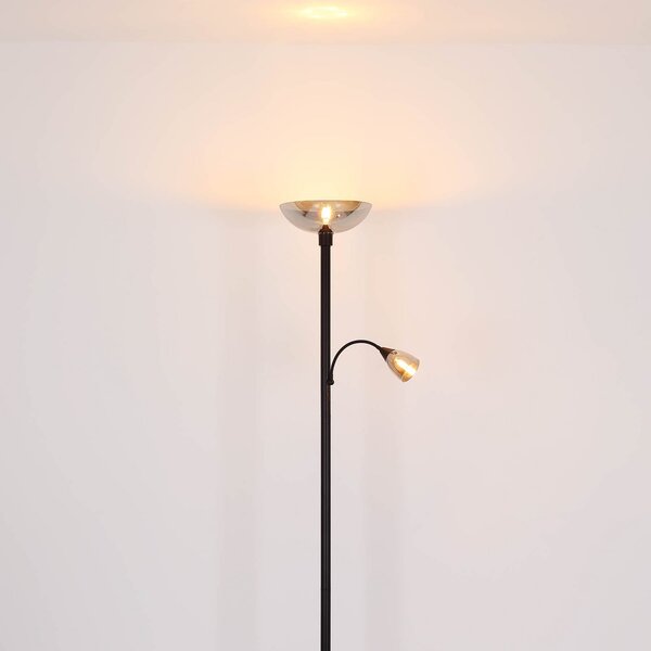 Globo Lampă de podea Blade, înălțime 178 cm, negru/color fum, 2 becuri., Negru, Camera de zi / sufragerie, Metal