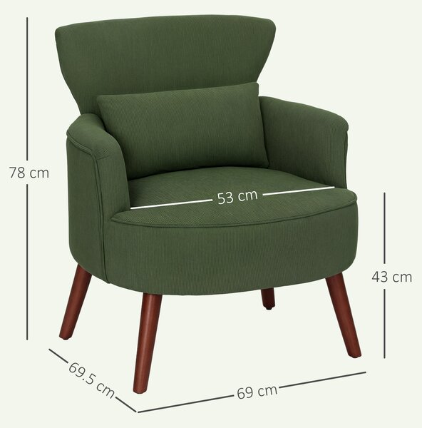 HOMCOM Fotoliu Capitonat cu Pernă și Șezut Gros, Fotoliu din Catifea cu Spătar și Picioare din Lemn, 69x69,5x78 cm, Verde | Aosom Romania