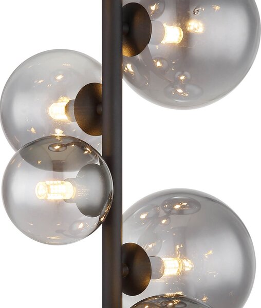Globo Lampadar Riha, înălțime 155 cm, negru/color fumuriu, 6 becuri., Negru, Camera de zi / sufragerie, Metal