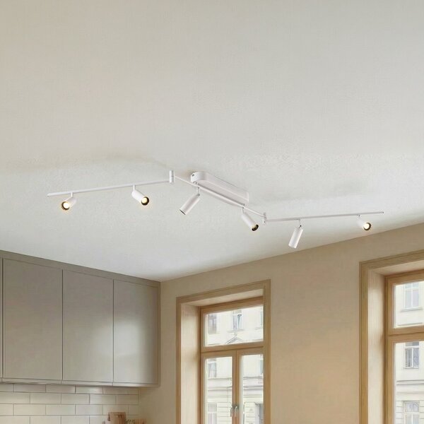 Lindby plafonieră LED Eldrin, 6 becuri, spoturi, alb, Alb, Camera de zi / sufragerie, Metal, Modern