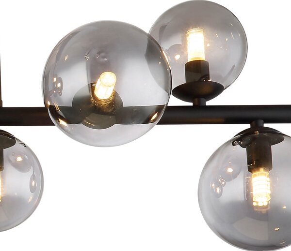 Globo Plafonieră Riha, lungime 87 cm, negru/color fum, 9 becuri., Negru, Camera de zi / sufragerie, Metal