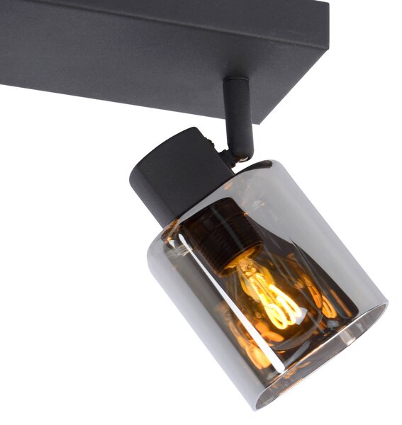 Lucide Plafonieră Alion cu abajururi de sticlă, 2 becuri, reglabil, Negru, Camera de zi / sufragerie, Metal, Modern