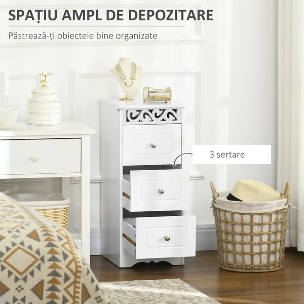 HOMCOM Comodă Baie Elegantă Lemn cu 3 Sertare Design Compact 29.8x29.8x68.5cm Alb | Aosom Romania