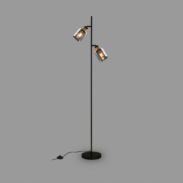 Briloner Lampadar 1486025 2 becuri abajururi sticlă fumurie, Negru, Camera de zi / sufragerie, Metal