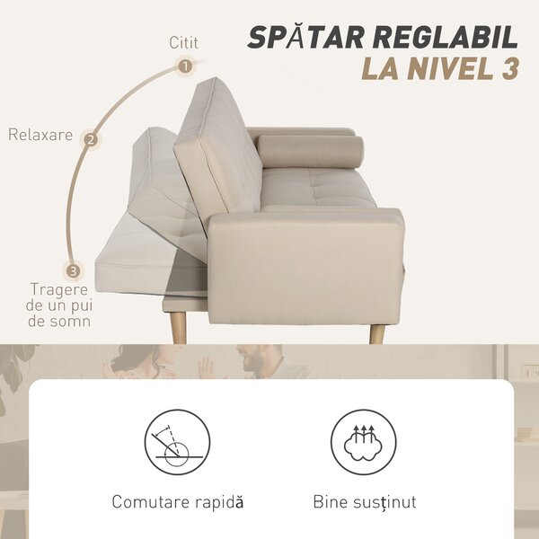 HOMCOM 2-in-1 canapea extensibila 3 locuri, 186 x 84 x 85cm | Aosom Romania