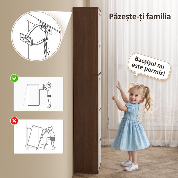 HOMCOM Dulap pentru Pantofi cu 5 Sertare pentru 30 Perechi de Pantofi, 60x28x189 cm, Maro | Aosom Romania