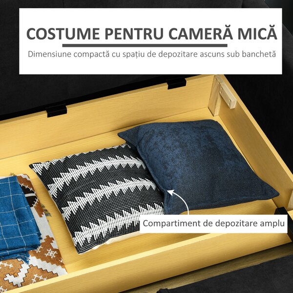 HOMCOM Canapea Extensibila 2 Locuri cu Spațiu de Depozitare Design 2 în 1 pentru Salon Sufragerie Dormitor | Aosom Romania