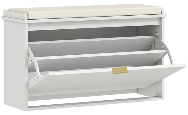HOMCOM Bancă pentru Pantofi cu Raft Interior Reglabil și Detașabil, 80x26x47.5 cm, Alb și Bej | Aosom Romania