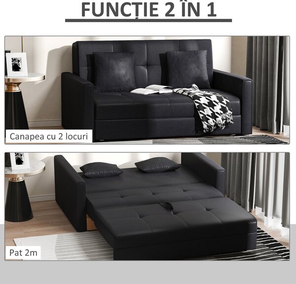 HOMCOM Canapea Extensibila 2 Locuri cu Spațiu de Depozitare Design 2 în 1 pentru Salon Sufragerie Dormitor | Aosom Romania