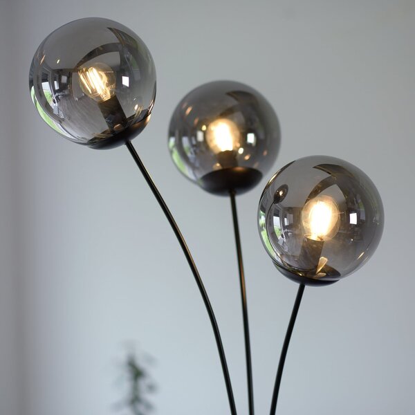 JUST LIGHT. GmbH Lampă de podea Big Widow cu trei abajururi din sticlă, Negru, Camera de zi / sufragerie, Metal, Modern, Umbrelă în picioare