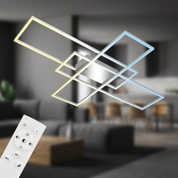 Briloner Plafonieră Roami LED, 104x71 cm, aluminiu-crom, CCT, reglabil, Metalic, Camera de zi / sufragerie, Metal, Modern