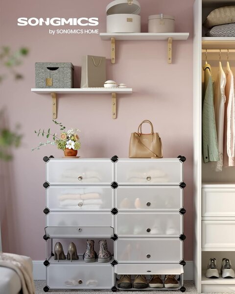 Cutie depozitare pantofi 10 cutii de depozitare modulară, albă 43x31x173cm
