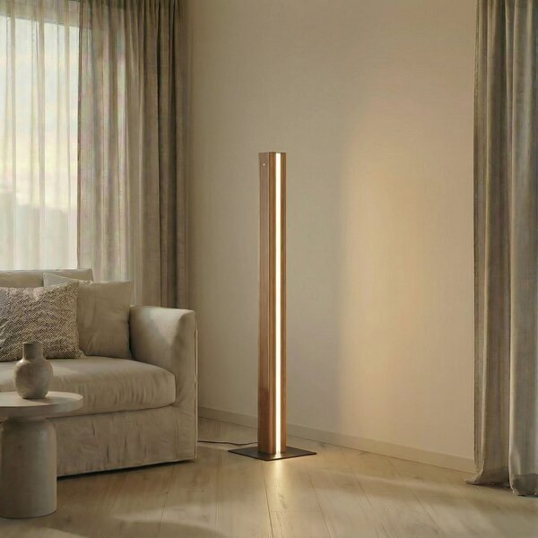 Lucande Lampadar LED Lieske, negru, stejar, dimabil, reglabil, Lemn, Camera de zi / sufragerie, Lemn, Modern
