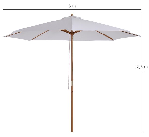 Outsunny Umbrela din Lemn Umbrela Soare pentru Gradina Balcon Alb 3 m | Aosom Romania