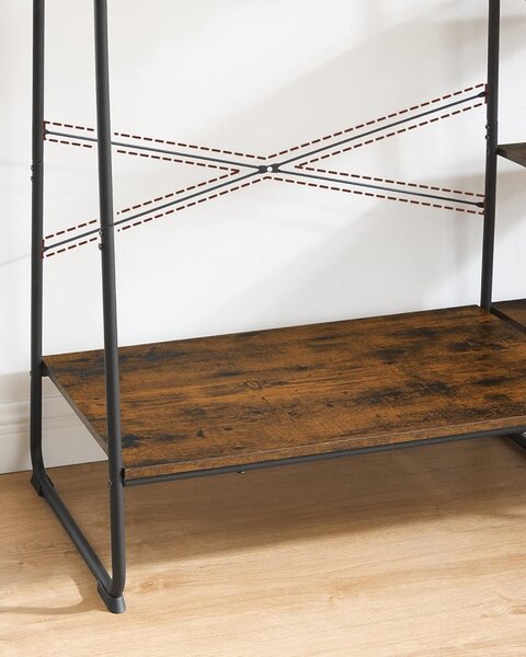 Suport pentru haine, cuier, cu raft pe 5 niveluri, 6 umerase, 45 x 120 x 160 cm, maro rustic