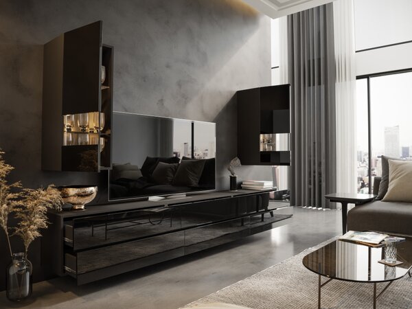 Mobilier living Berny 46 (negru + negru lucios). Promo -33%. 1041469