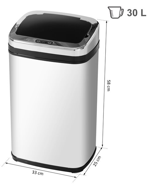 HOMCOM Coș de Gunoi cu Senzor Automat, Oțel Inoxidabil, Capacitate 30L, Design Modern | Aosom Romania