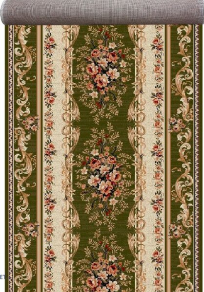 Traversa Hol, Model Lotos 535 310, Festonata, Latime 60 cm, Verde 60 x 200, Dreptunghi, Verde